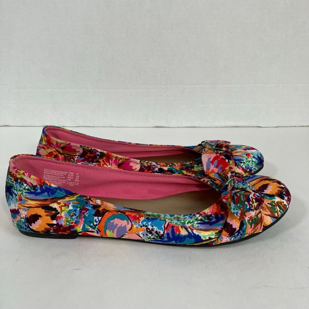 American Eagle Sz 8 Ainsley Boho Floral Ballet Flats w Bow Textile Upper Y2K 90s - Picture 8 of 16